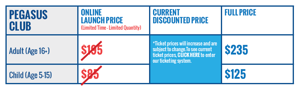 pegasus club ticket pricing chart